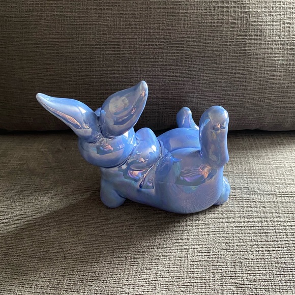 Vintage Norcrest Korea Iridescent Blue Laying Bunny Rabbit Figurine - Picture 3 of 11
